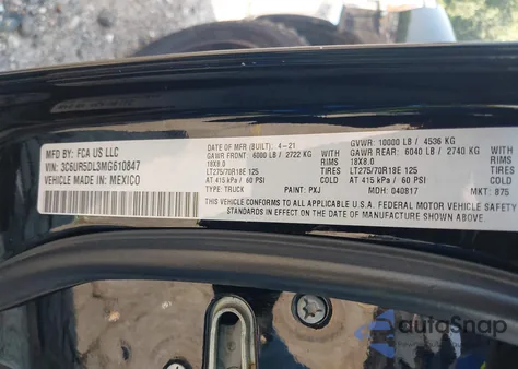 2021 Ram 2500 Big Horn 4X4 6'4 Box из США, поврежденный, VIN 3C6UR5DL3MG610847